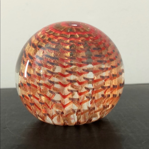 HANDBLOWN PAPERWEIGHT PERSIMMON/GOLD METALLIC - Picture 2 of 11